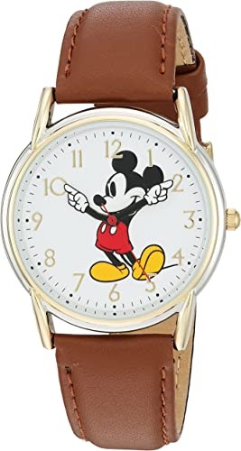Disney Mickey Mouse Adult Classic Cardiff Articulated Hands Analog Quartz Leather Strap Watch