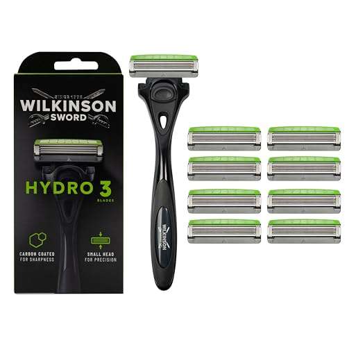 WILKINSON SWORD - Hydro 3 Skin Protection For Men | Hydrating Gel | Razor Handle + 9 Blade Refills (S&S £9.50 / £8.50)